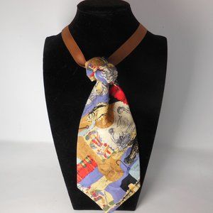 Woman's knotted pendent tie, handcrafted necklace, refashioned silk necktie